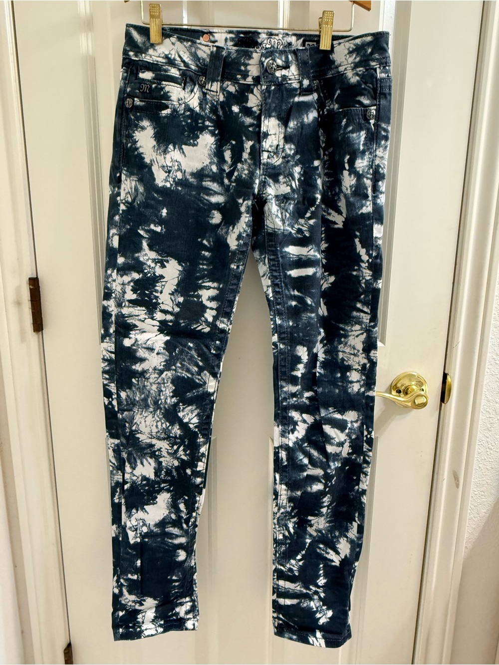 Unique Miss Me Women’s Tie-Dye Skinny Jeans - Navy & White
